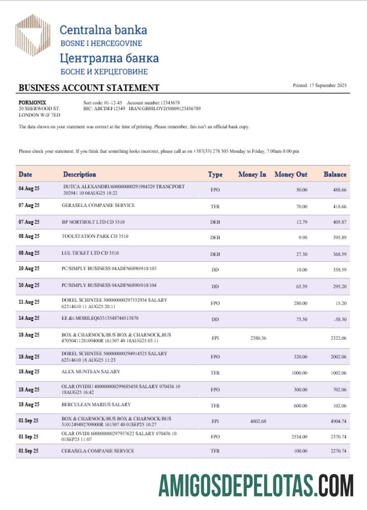 Exemplo de extrato do Banco Central de Negócios em formato Word e PDF